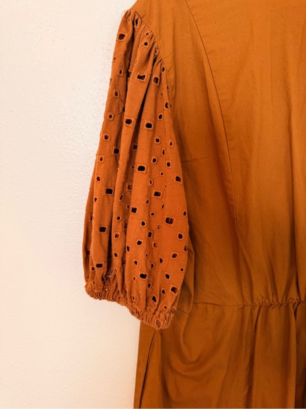 Ava & Viv Rust Orange Eyelet Puff-Sleeve Midi Dress